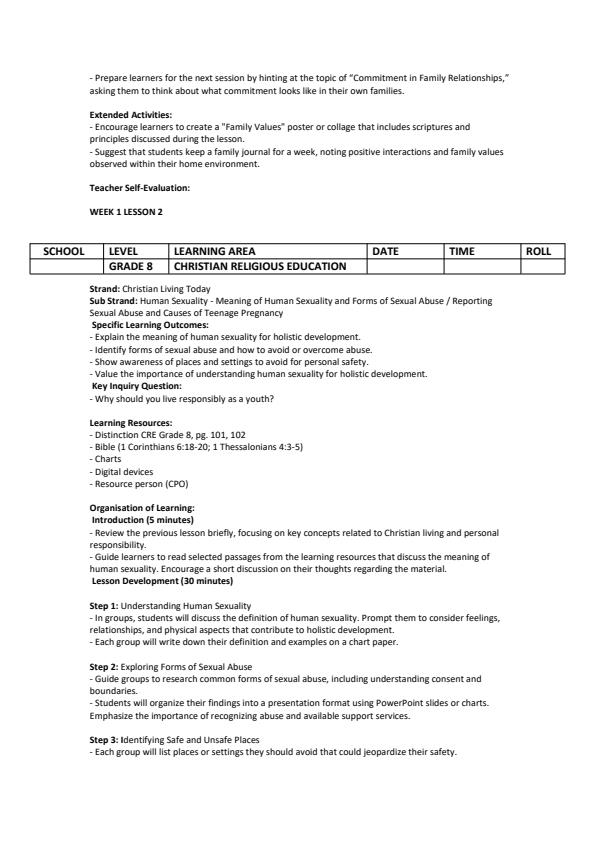 Page 2 – Grade 8 Christian Religious Education Lesson Plans Term 3 - Distinction – Kenyaplex