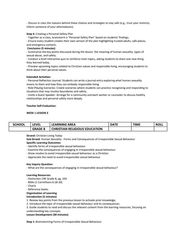 Page 3 – Grade 8 Christian Religious Education Lesson Plans Term 3 - Distinction – Kenyaplex