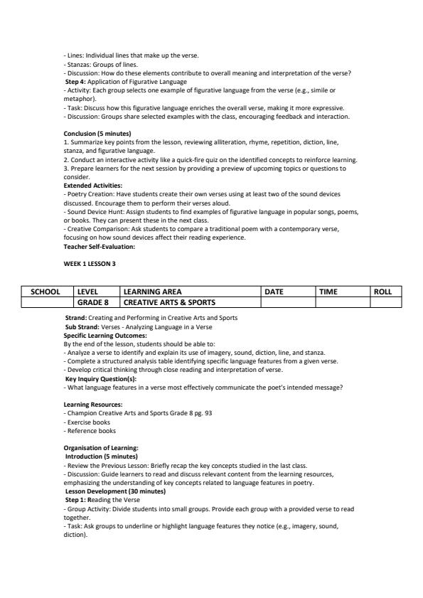 Page 3 – Grade 8 Creative Arts & Sports Lesson Plans Term 3 - Champion – Kenyaplex