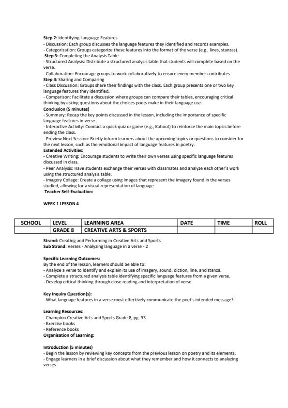 Page 4 – Grade 8 Creative Arts & Sports Lesson Plans Term 3 - Champion – Kenyaplex
