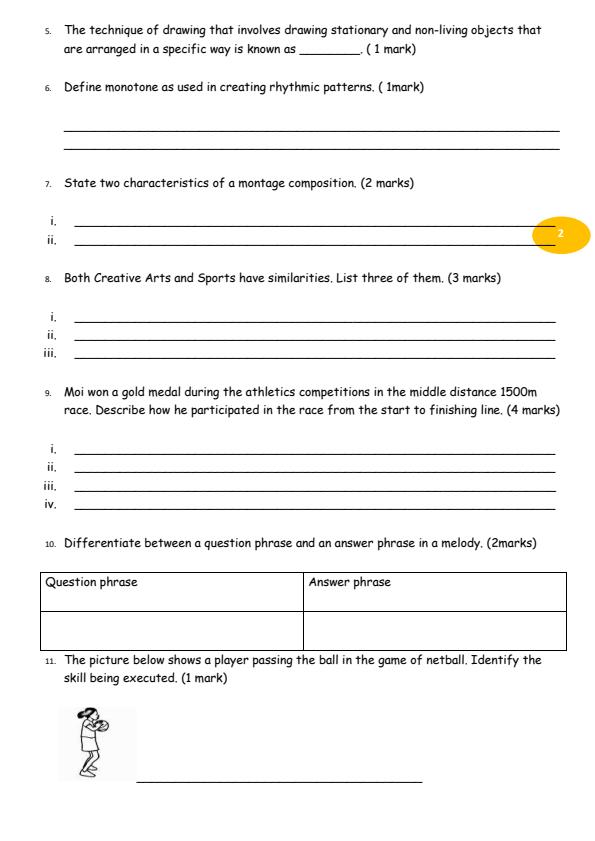 Page 2 – Grade 8 Creative Arts and Sports August 2026 Holiday Assignment – Kenyaplex