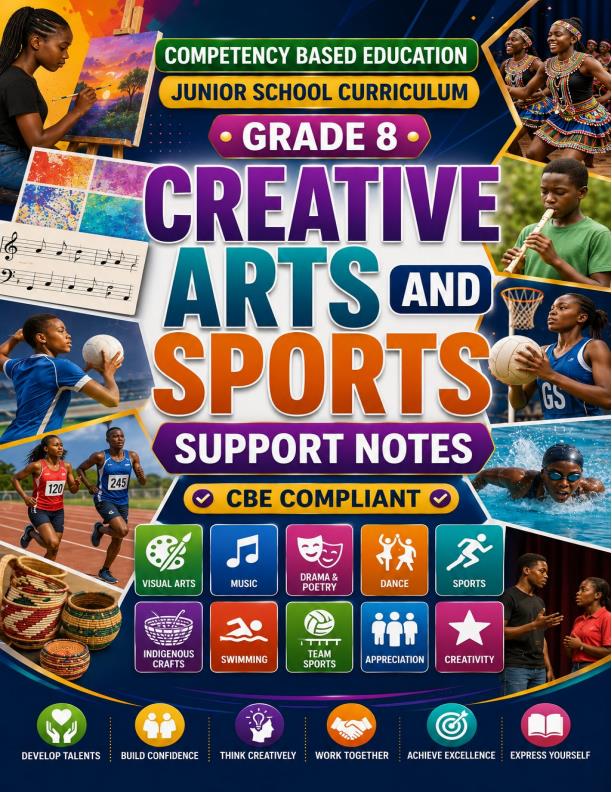 Page 1 – Grade 8 Creative Arts and Sports Complete Notes Term 1, Term 2, Term 3 (Updated) – Kenyaplex