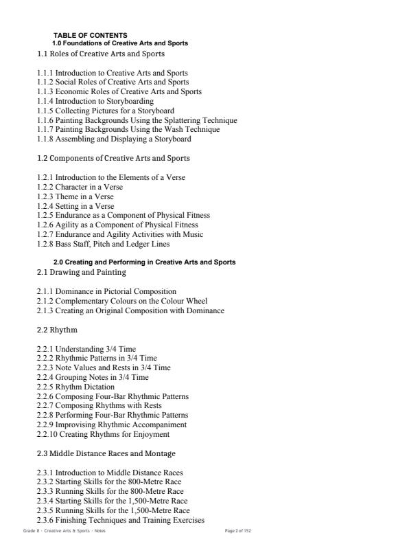 Page 2 – Grade 8 Creative Arts and Sports Complete Notes Term 1, Term 2, Term 3 (Updated) – Kenyaplex