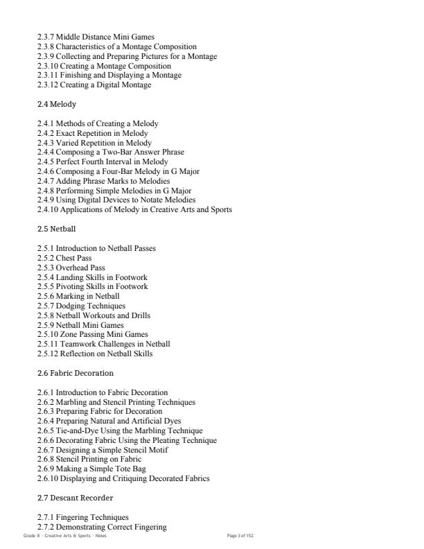 Page 3 – Grade 8 Creative Arts and Sports Complete Notes Term 1, Term 2, Term 3 (Updated) – Kenyaplex