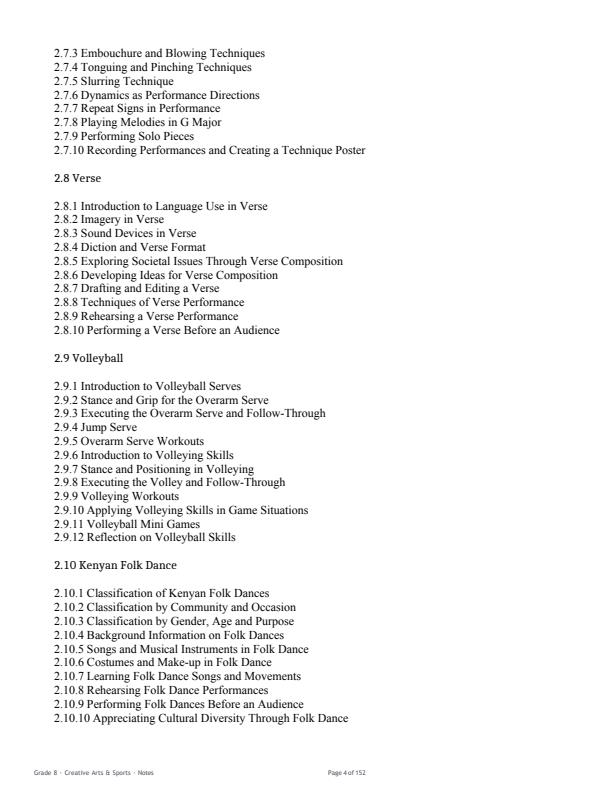 Page 4 – Grade 8 Creative Arts and Sports Complete Notes Term 1, Term 2, Term 3 (Updated) – Kenyaplex