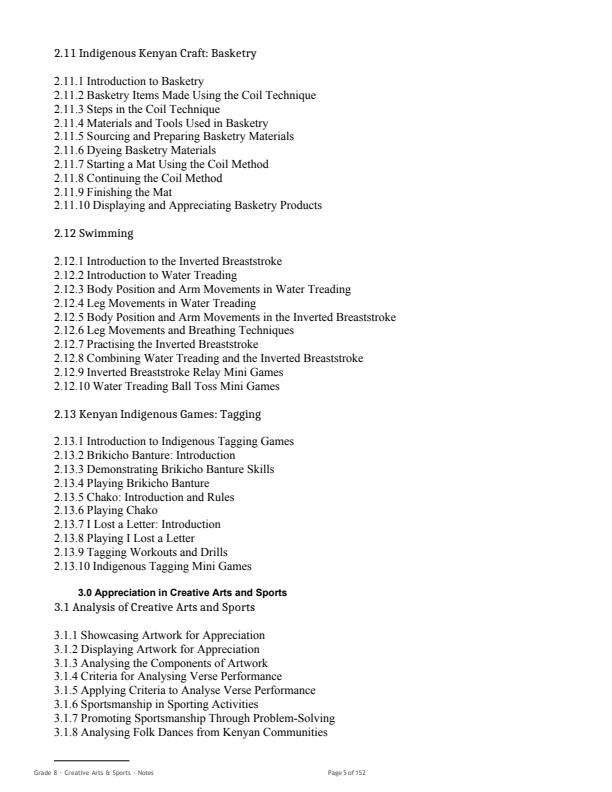 Page 5 – Grade 8 Creative Arts and Sports Complete Notes Term 1, Term 2, Term 3 (Updated) – Kenyaplex