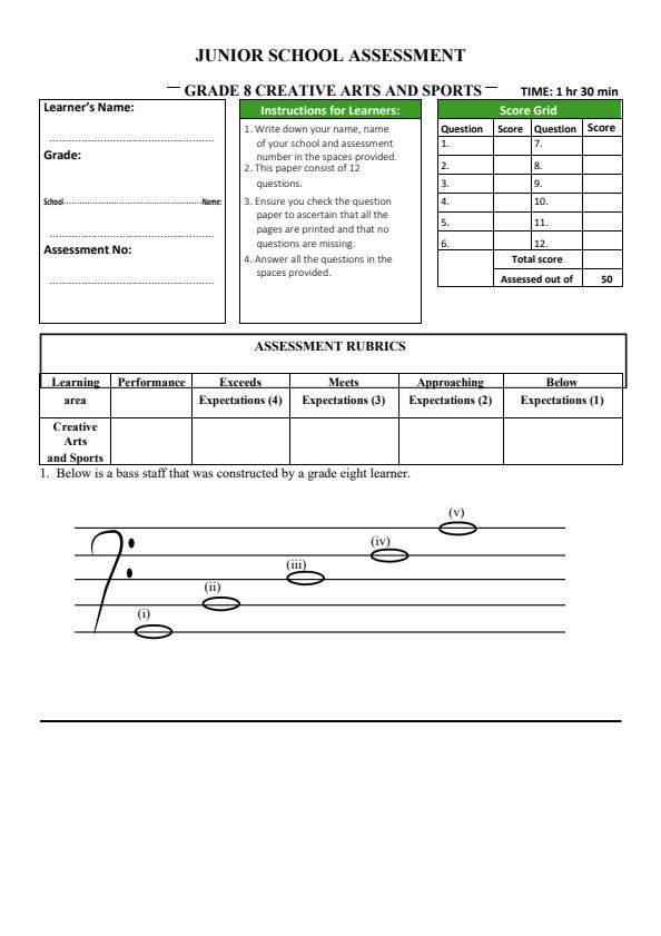 Page 1 – Grade 8 Creative Arts and Sports December 2024 Holiday Assignment – Kenyaplex