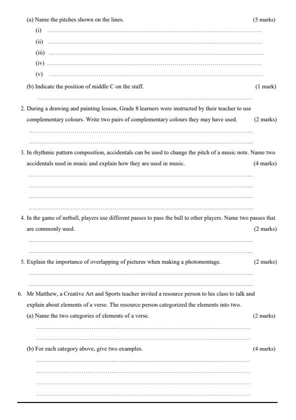 Page 2 – Grade 8 Creative Arts and Sports December 2024 Holiday Assignment – Kenyaplex