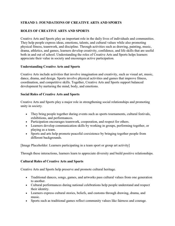 Page 2 – Grade 8 Creative Arts and Sports Notes Term 1 – Kenyaplex