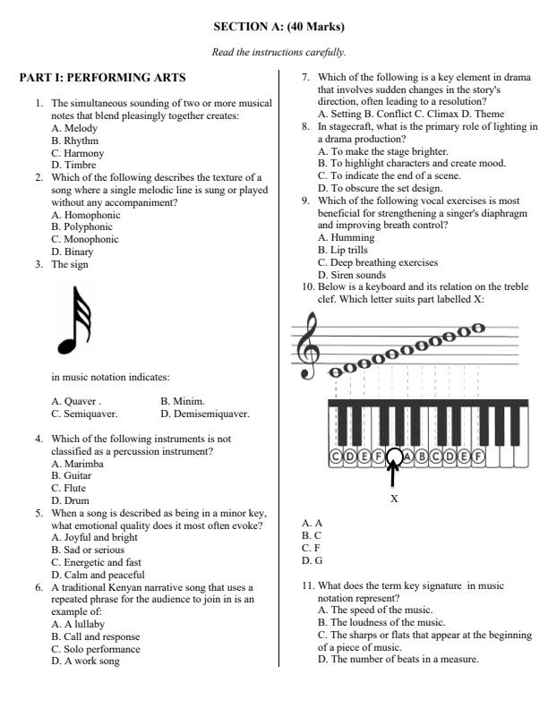 Page 2 – Grade 8 Creative Arts and Sports Paper 2 August 2025 Holiday Assignment – Kenyaplex