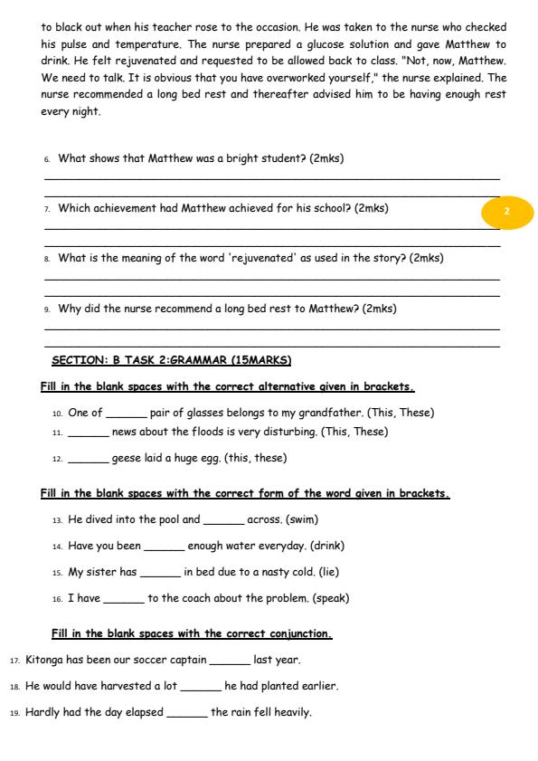 Page 2 – Grade 8 English August 2026 Holiday Assignment – Kenyaplex