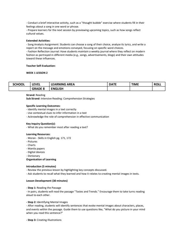 Page 2 – Grade 8 English Lesson Plans Term 3 - Moran – Kenyaplex