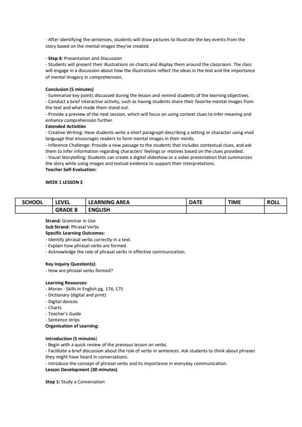 Page 3 – Grade 8 English Lesson Plans Term 3 - Moran – Kenyaplex
