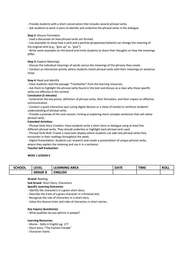 Page 4 – Grade 8 English Lesson Plans Term 3 - Moran – Kenyaplex