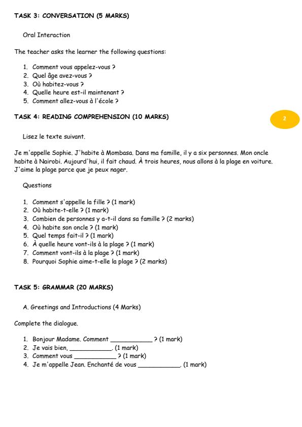 Page 2 – Grade 8 French August 2026 Holiday Assignment – Kenyaplex