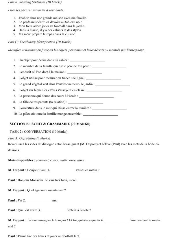 Page 2 – Grade 8 French December 2026 Holiday Assignment – Kenyaplex