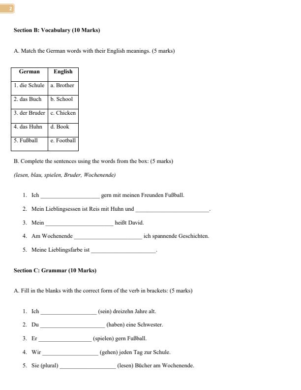 Page 2 – Grade 8 German April 2026 Holiday Assignment – Kenyaplex