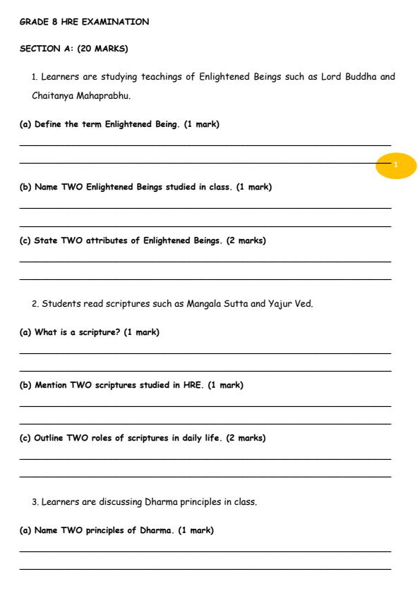 Page 1 – Grade 8 Hindu Religious Education August 2026 Holiday Assignment – Kenyaplex