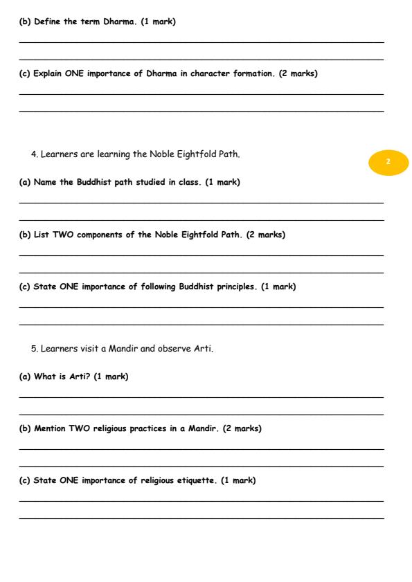 Page 2 – Grade 8 Hindu Religious Education August 2026 Holiday Assignment – Kenyaplex