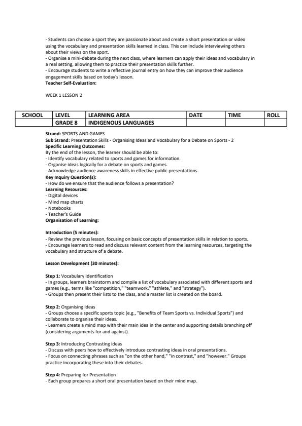Page 2 – Grade 8 Indigenous Languages Lesson Plans Term 3  – Kenyaplex
