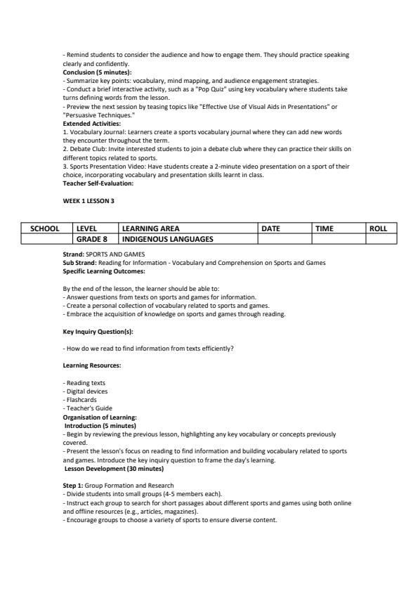 Page 3 – Grade 8 Indigenous Languages Lesson Plans Term 3  – Kenyaplex