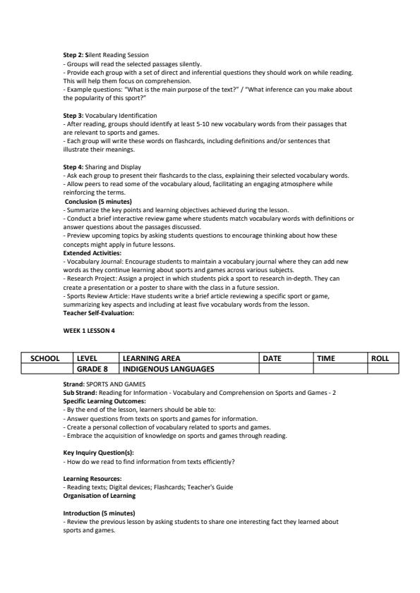 Page 4 – Grade 8 Indigenous Languages Lesson Plans Term 3  – Kenyaplex