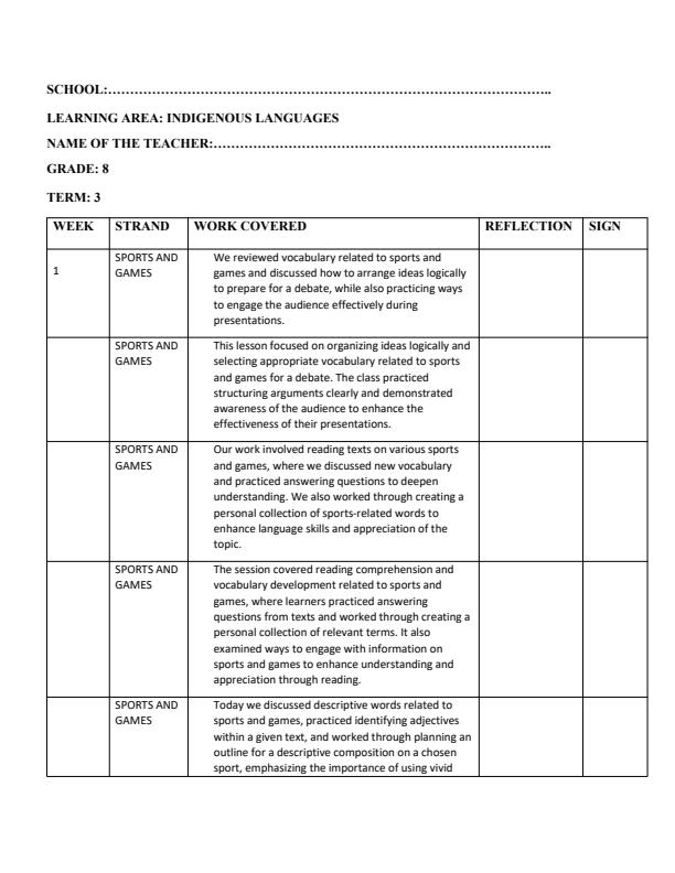 Page 1 – Grade 8 Indigenous Languages Records of Work Term 3  – Kenyaplex