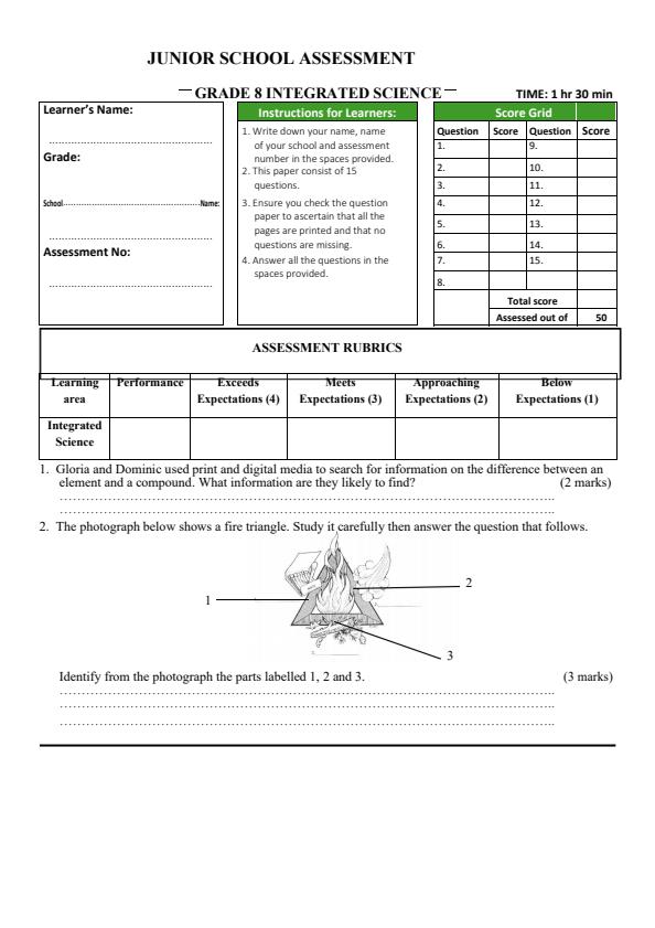 Page 1 – Grade 8 Integrated Science December 2024 Holiday Assignment – Kenyaplex