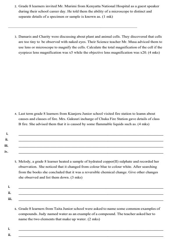 Page 2 – Grade 8 Integrated Science December 2026 Holiday Assignment – Kenyaplex