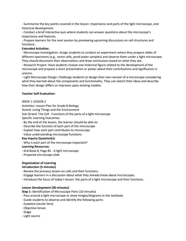 Page 2 – Grade 8 Integrated Science Lesson Plans Term 2 - KLB – Kenyaplex