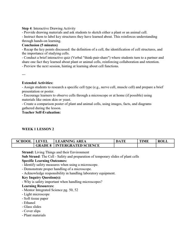Page 2 – Grade 8 Integrated Science Lesson Plans Term 2 - Mentor – Kenyaplex