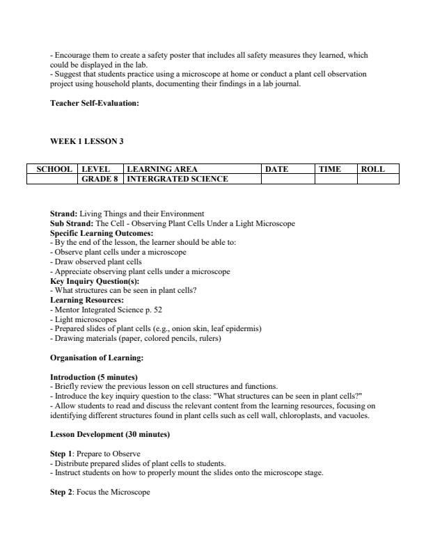 Page 4 – Grade 8 Integrated Science Lesson Plans Term 2 - Mentor – Kenyaplex