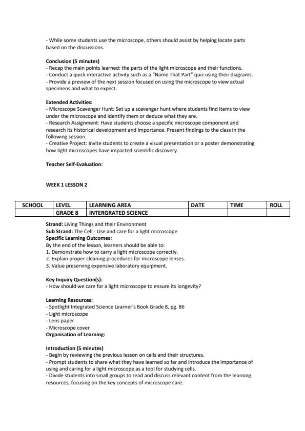Page 2 – Grade 8 Integrated Science Lesson Plans Term 2 - Spotlight – Kenyaplex