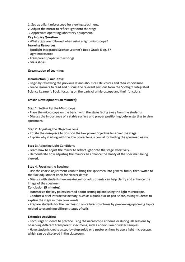 Page 4 – Grade 8 Integrated Science Lesson Plans Term 2 - Spotlight – Kenyaplex
