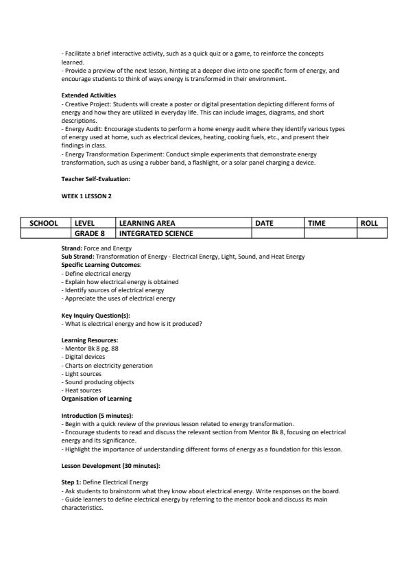 Page 2 – Grade 8 Integrated Science Lesson Plans Term 3 - Mentor – Kenyaplex
