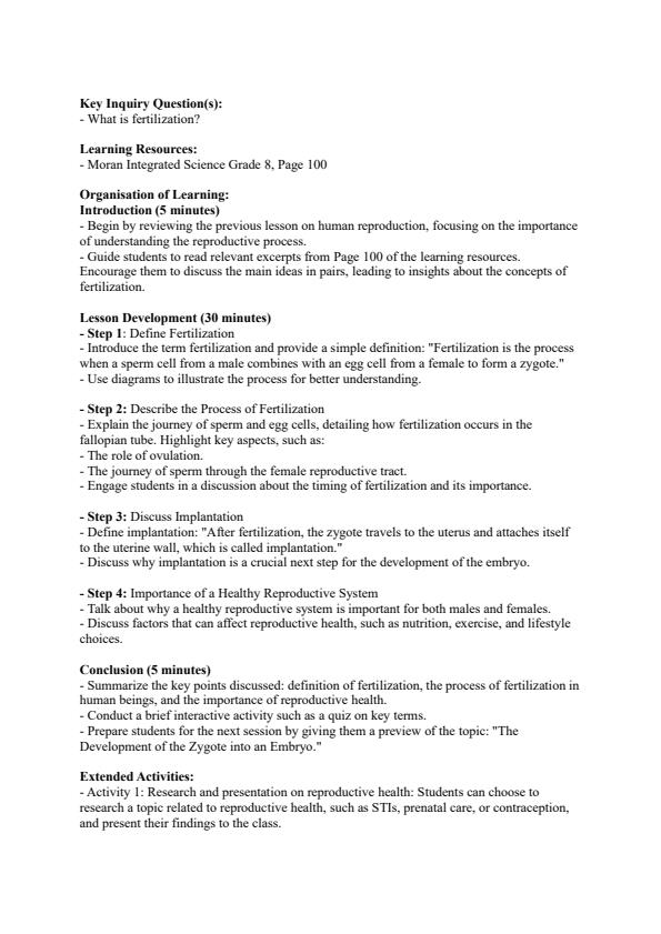Page 4 – Grade 8 Integrated Science Lesson Plans Term 3 - Moran – Kenyaplex