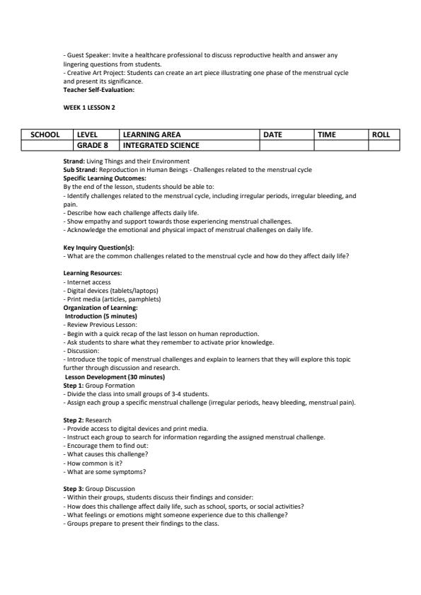 Page 2 – Grade 8 Integrated Science Lesson Plans Term 3  – Kenyaplex