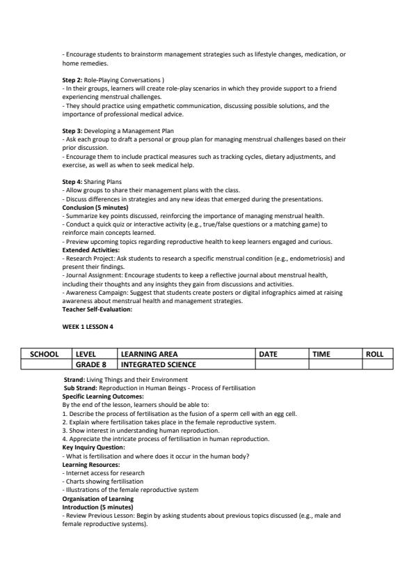 Page 4 – Grade 8 Integrated Science Lesson Plans Term 3  – Kenyaplex