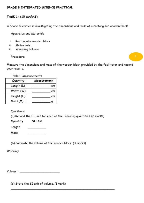 Page 1 – Grade 8 Integrated Science Practical August 2026 Holiday Assignment – Kenyaplex