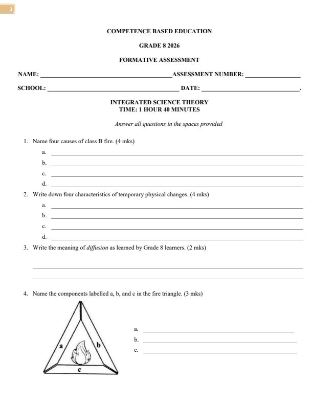 Page 1 – Grade 8 Integrated Science Theory April 2026 Holiday Assignent – Kenyaplex