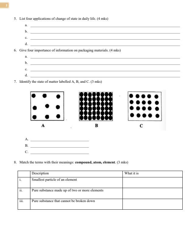 Page 2 – Grade 8 Integrated Science Theory April 2026 Holiday Assignent – Kenyaplex