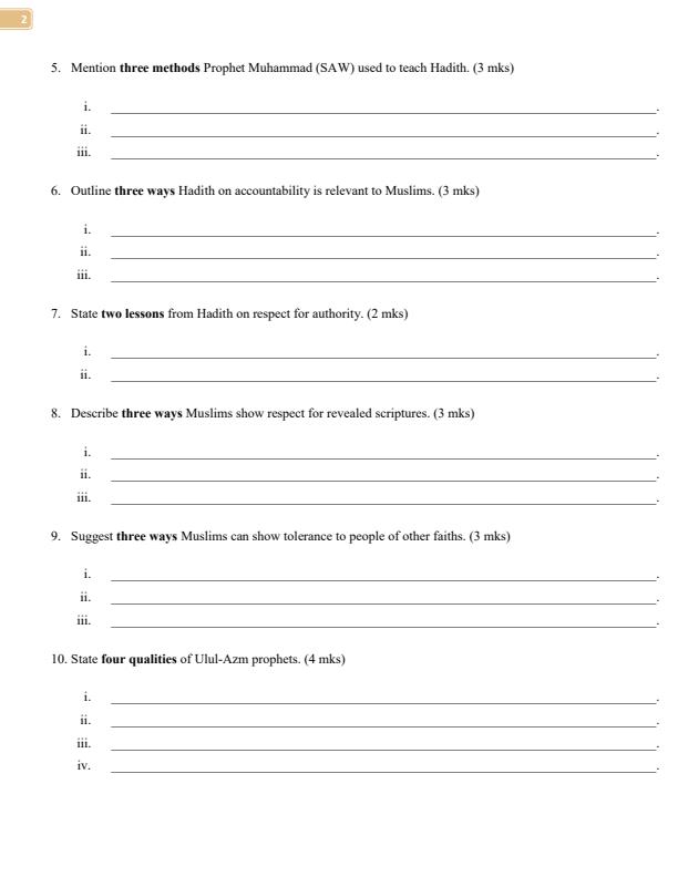 Page 2 – Grade 8 Islamic Religious Education April 2026 Holiday Assignment – Kenyaplex