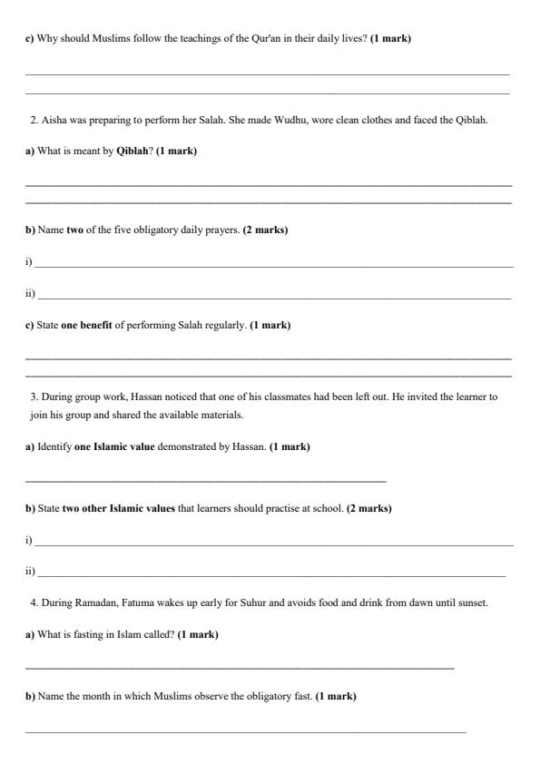 Page 2 – Grade 8 Islamic Religious Education December 2026 Holiday Assignment – Kenyaplex