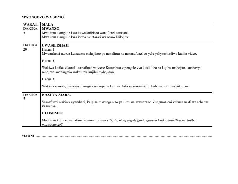 Page 4 – Grade 8 KLB  Kiswahili Lesson Plans Term 1 – Kenyaplex