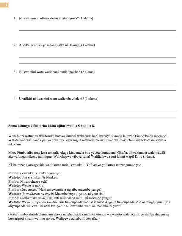 Page 2 – Grade 8 Kiswahili April 2026 Holidy Assignment – Kenyaplex
