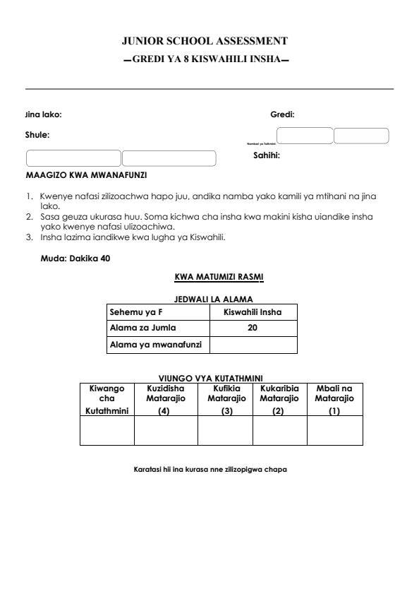 Page 1 – Grade 8 Kiswahili Insha December 2024 Holiday Assignment – Kenyaplex