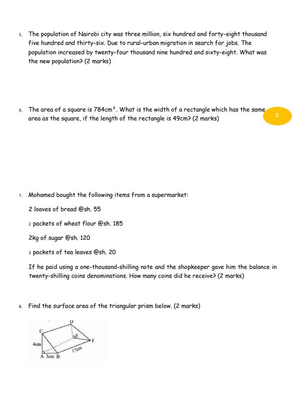 Page 2 – Grade 8 Mathematics August 2026 Holiday Assignment – Kenyaplex