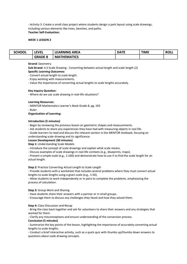 Page 2 – Grade 8 Mathematics Lesson Plans Term 3 - Mentor – Kenyaplex
