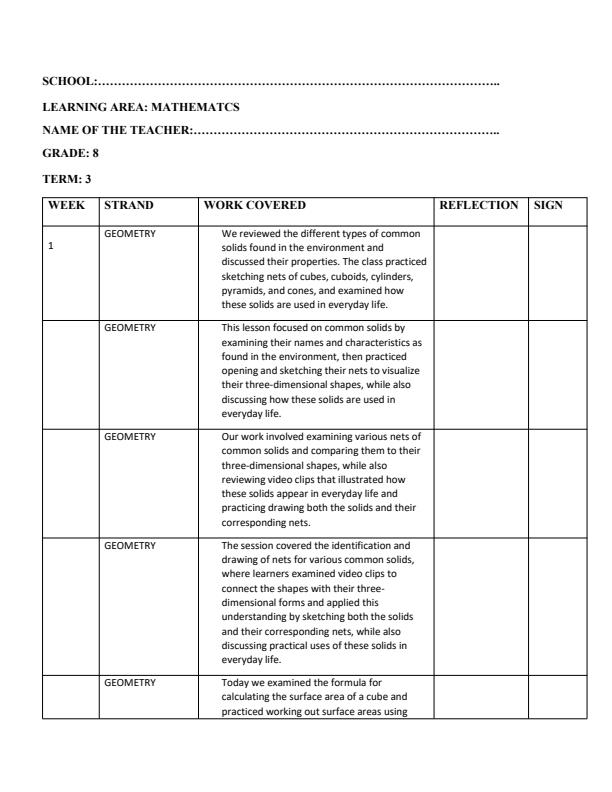 Page 1 – Grade 8 Mathematics Records of Work Term 3 - KLB Top Scholar – Kenyaplex