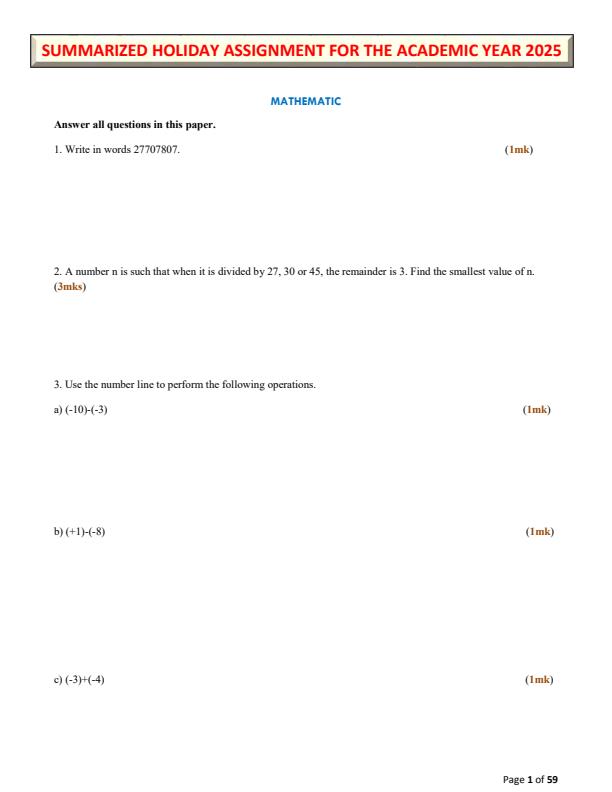 Page 1 – Grade 8 November/December 2025 Holiday Assignments - Set – Kenyaplex